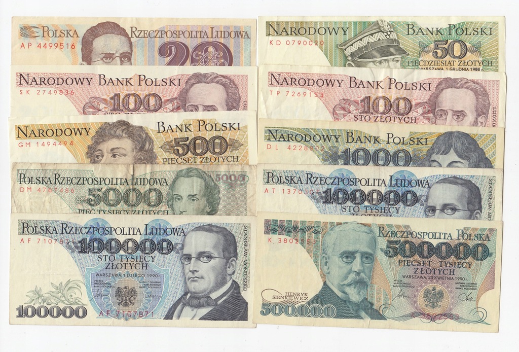 9. Zestaw banknotów PRL, 10 szt.