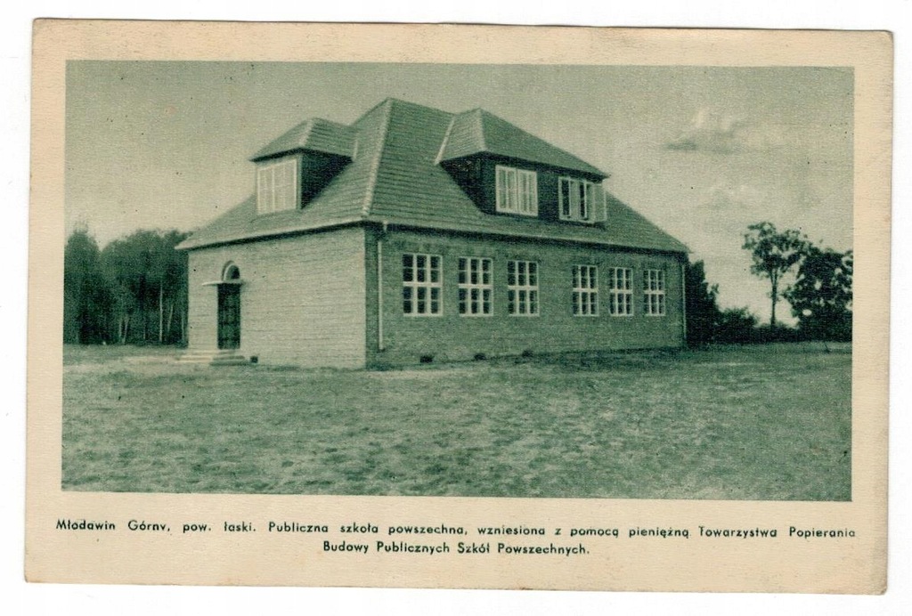 Pocztówka 1937 Młodawin Górny szkoła Zduńska Wola