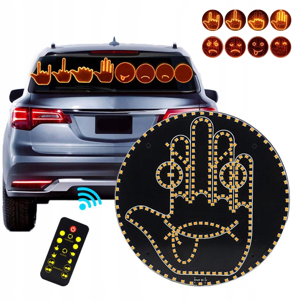 LED ZNAK SAMOCHODOWY Z 4 TRYBAMI GESTÓW I WYRAZÓW TWARZY