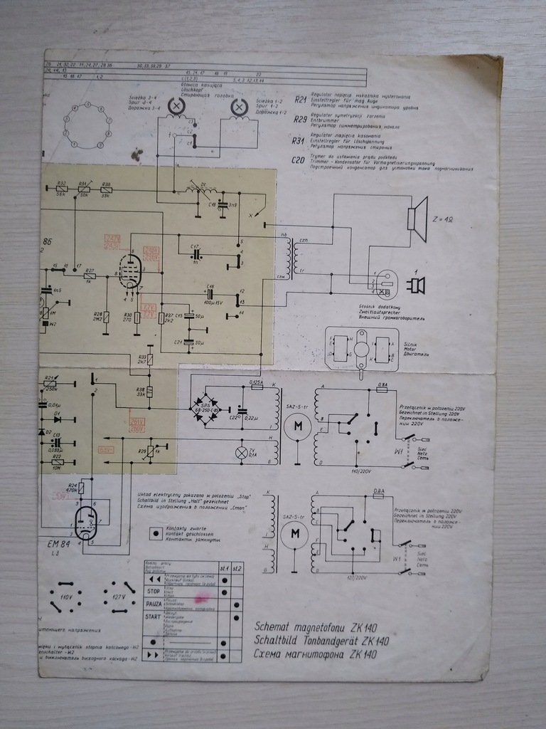 Schemat ideowy Magnetofonu ZK140