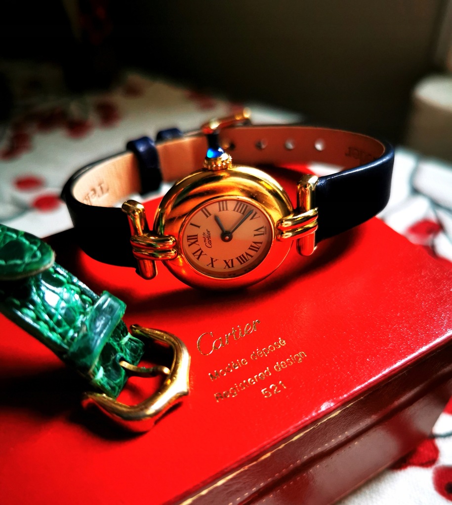 Zegarek Cartier srebro szafir pudełko złoto box!!