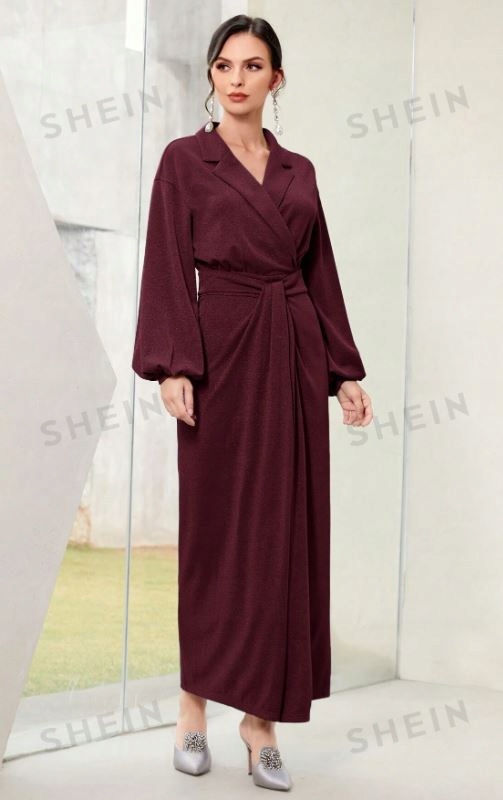 SHEIN SUKIENKA MAXI BORDOWA MARYNARKOWA PROSTA BROKATOWA L 730