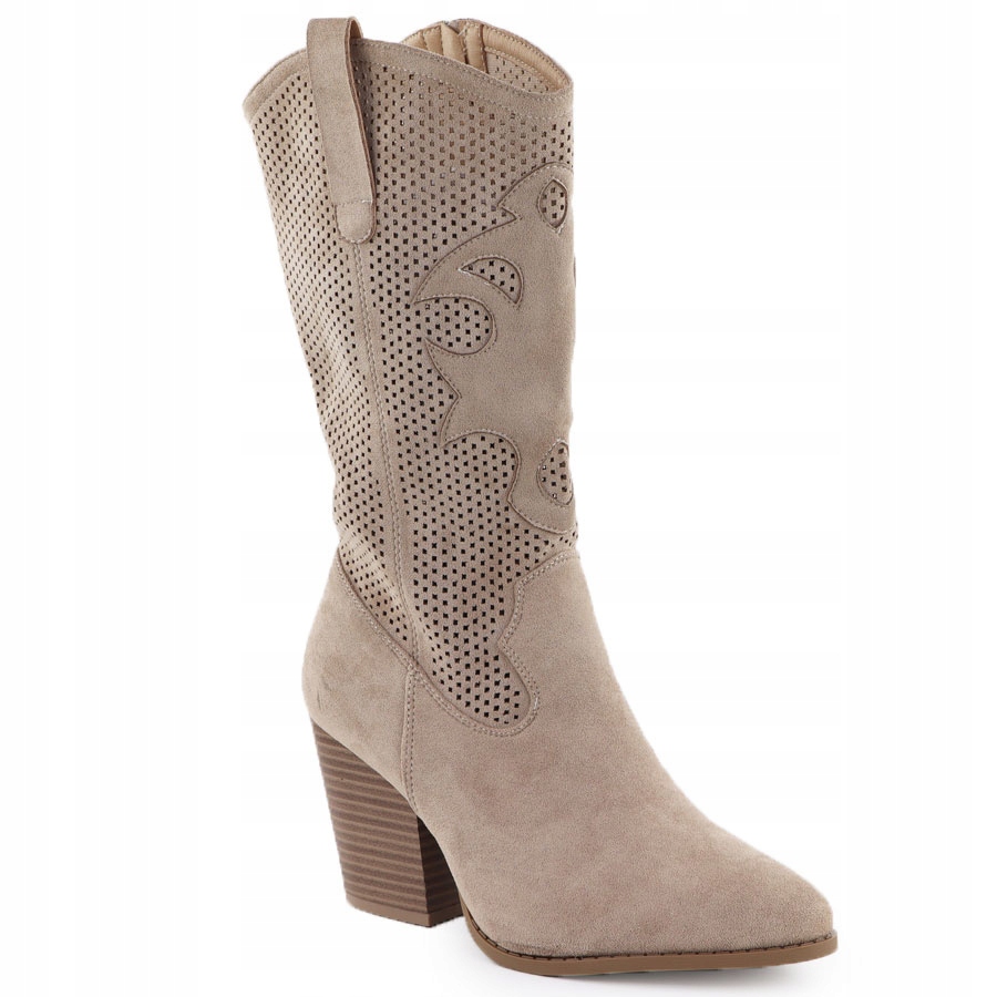 Kozaki damskie ażurowe zamszowe beżowe S.Barski HY51-606 41