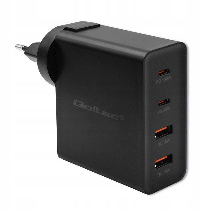 Qoltec Ładowarka GaN POWER PRO | 2xUSB-C | 2xUSB | 130W | 5-20V | 1.5-5A |