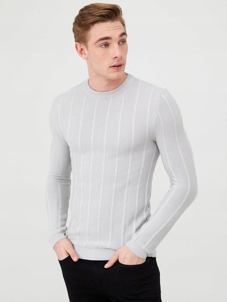 RIVER ISLAND SZARY DZIANINOWY SWETER__XXL