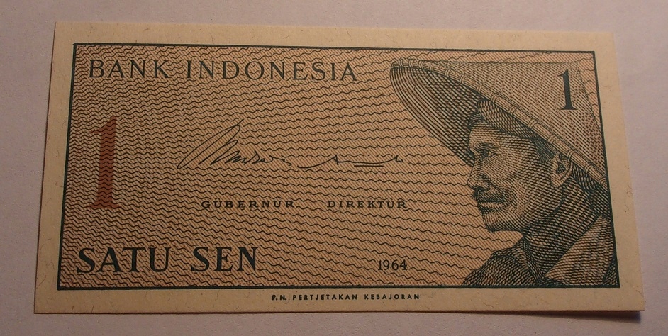 1 sen satu sen banknot Indonezja 1964 r.