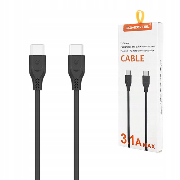 KABEL USB TYP-C TYP-C 3.1A SOMOSTEL CZARNY 3100mAh