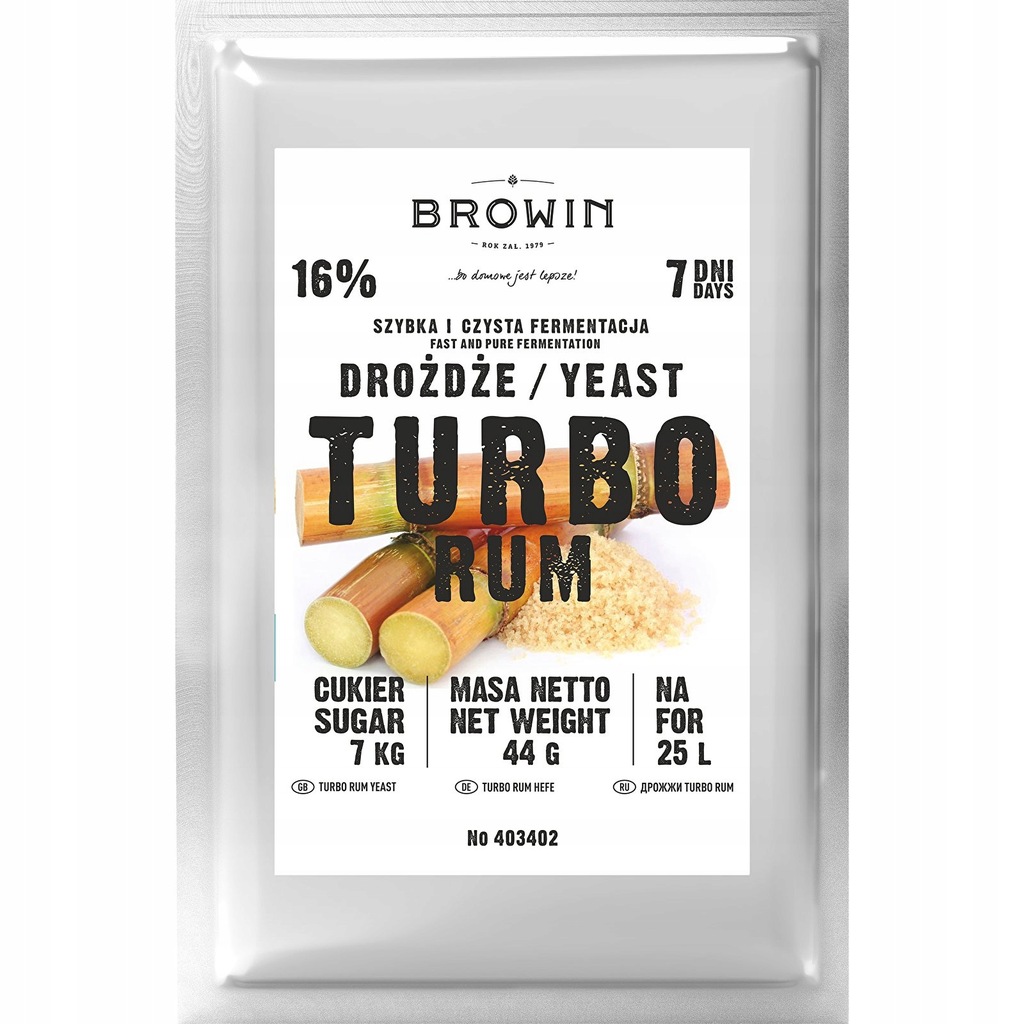 Drożdże gorzelnicze do rumu TURBO RUM Browin 44g