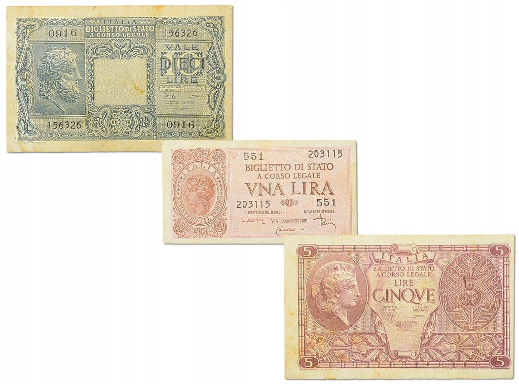 8.Włochy, Zest.Banknotów 1944 szt.3, St.3/3+
