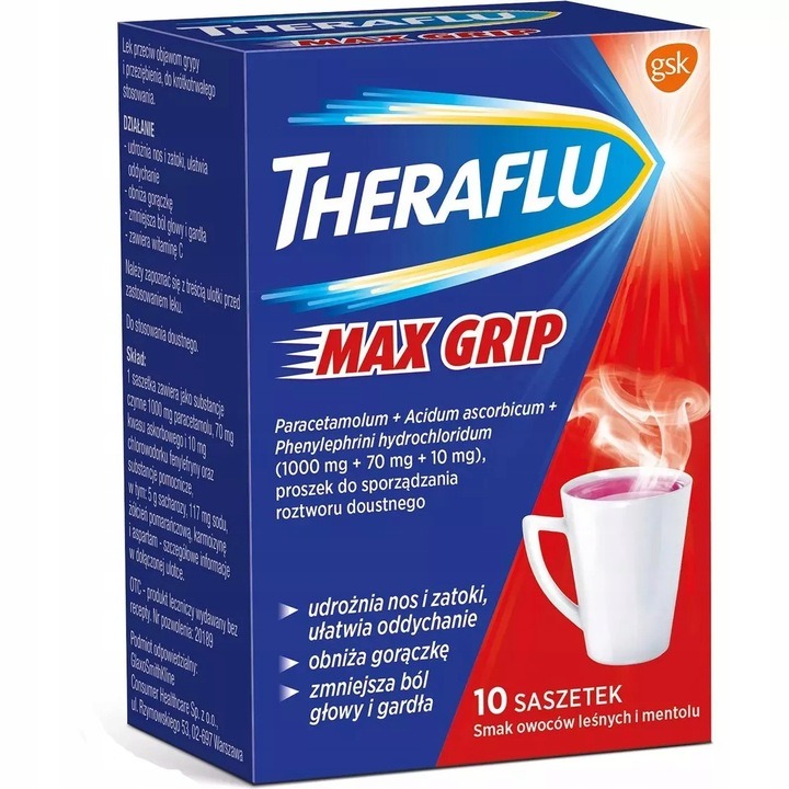 THERAFLU Max Grip grypa przeziębienie 10 saszetek