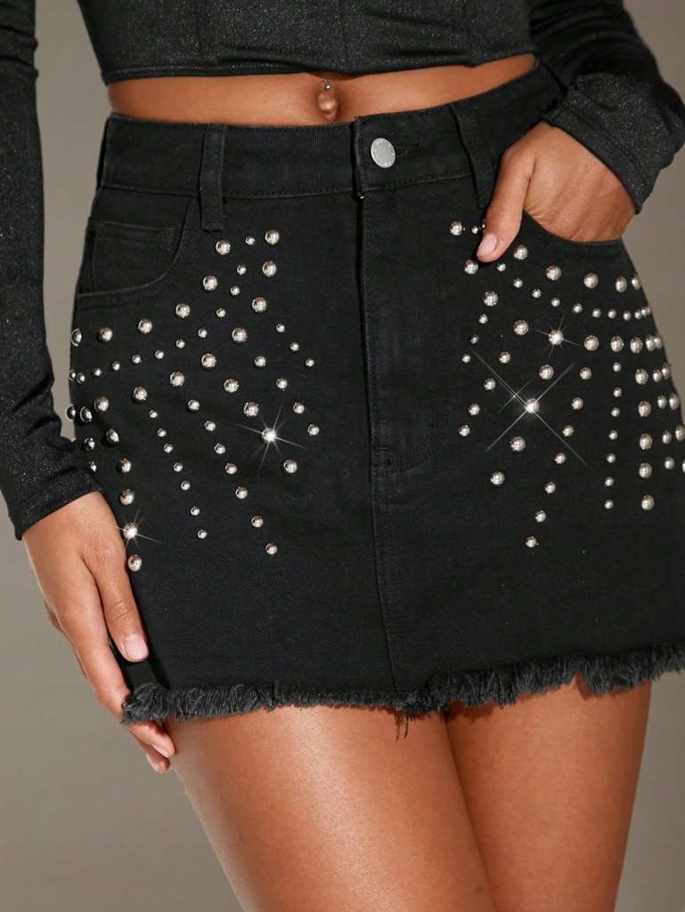 SHEIN SPÓDNICA JEANSOWA CZARNA MINI DOPASOWANA JEDNOLITA 28 952