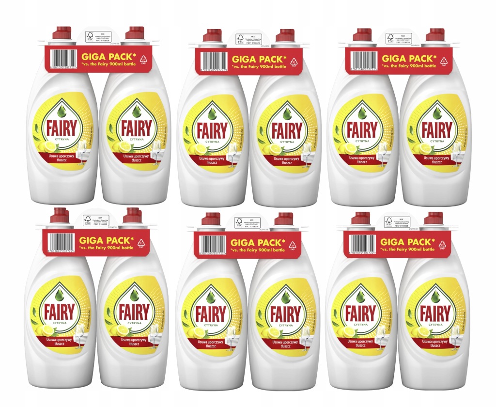 Fairy Cytrynowy Płyn do Mycia Naczyń Zestaw 12x900ml