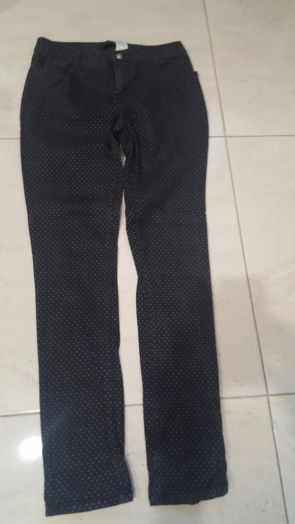 Spodnie Rurki Dżinsy Czarne w kropki Bonprix L/40