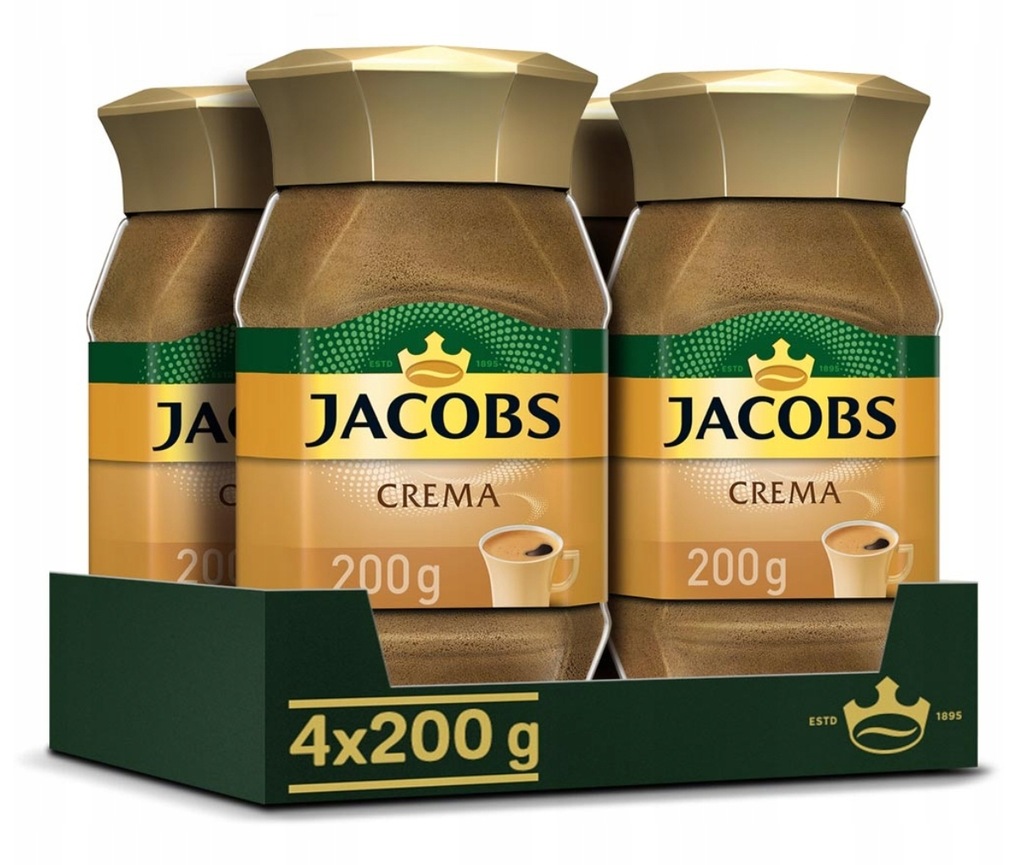 Kawa rozpuszczalna Jacobs Crema 200 g AKSAMITNA x4 Duży zestaw 800g