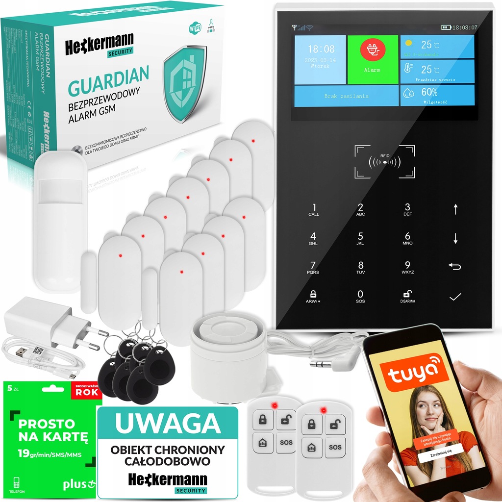 Alarm GSM Heckermann Guardian VI Tuya BOX + 10xOkn