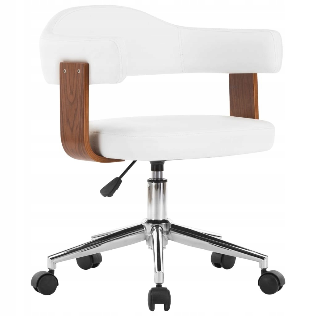 Obrotowe krzesło biurowe, białe, gięte drewno i sz