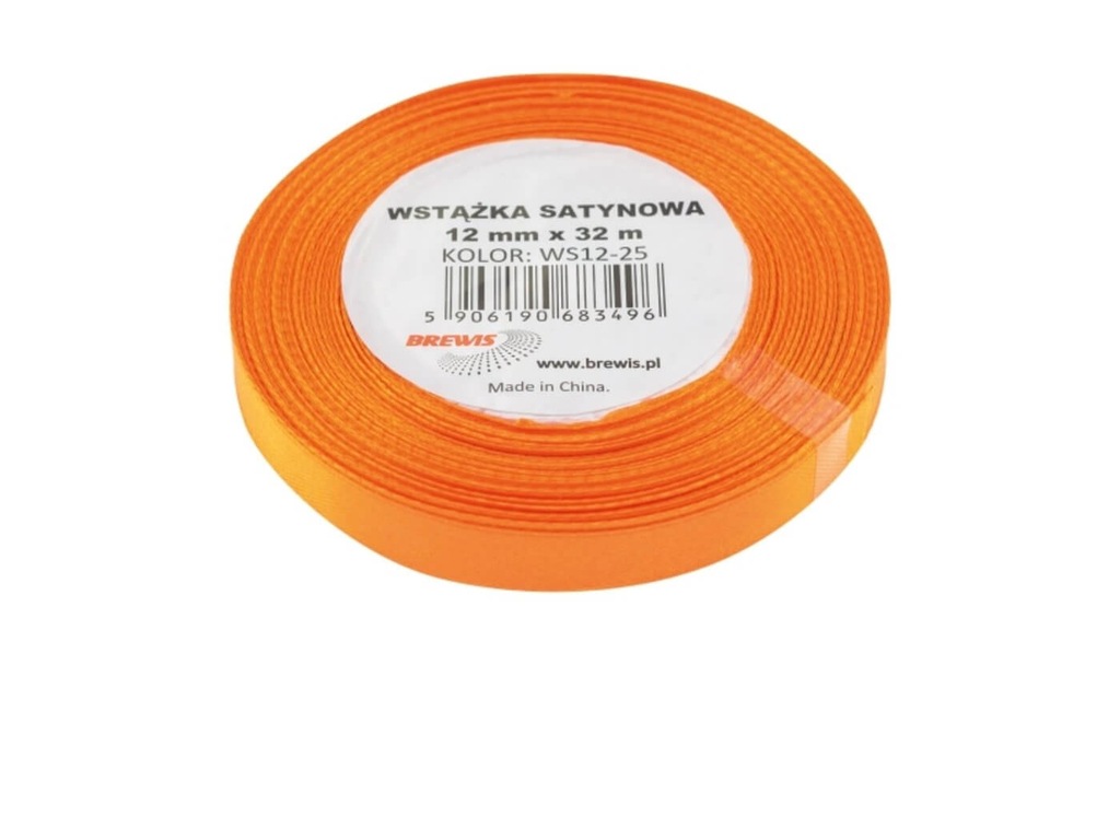 TAŚMA WSTĄŻKA SATYNOWA 12 MM 32 M POMARAŃCZOWA