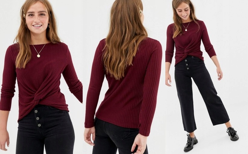 21U038 NEW LOOK__XCN ŻEBROWANY SWETER BURGUND__XS