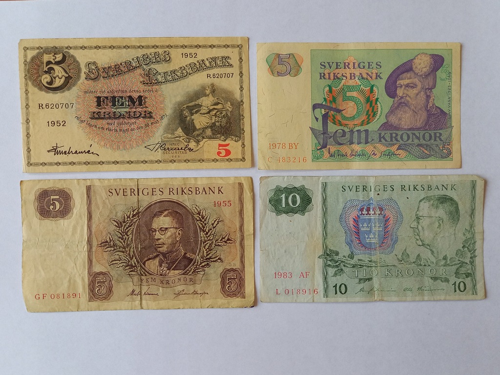 Szwecja, zestaw banknotów-4szt.