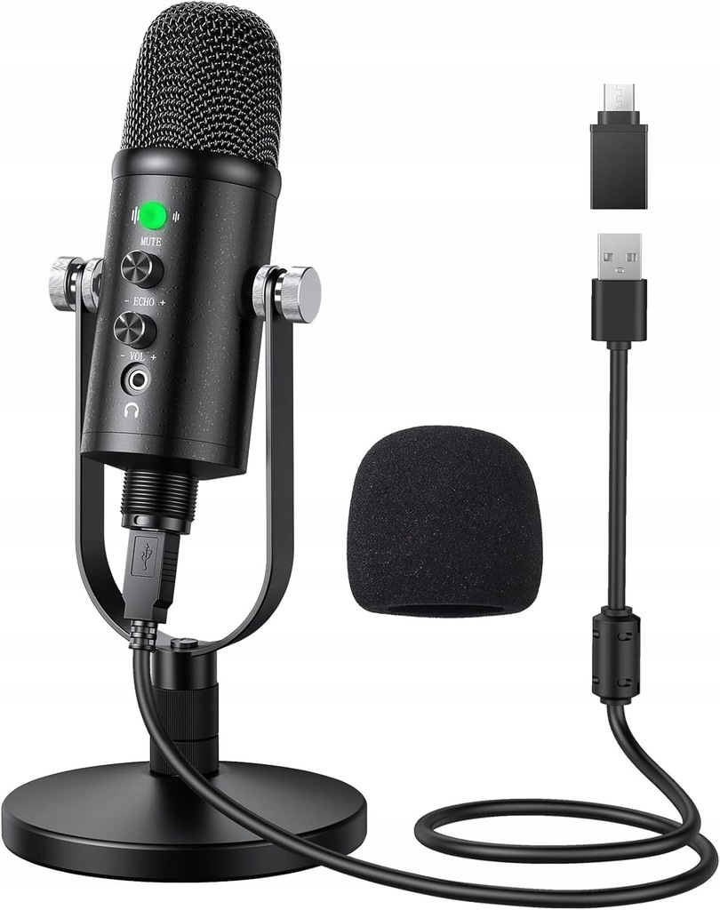 MIKROFON POJEMNOŚCIOWY PC USB ZE STOJAKIEM POP FILTREM WZMACNIACZEM STREAM