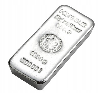 Srebrna sztabka inwestycyjna 1kg 1000 gram Srebra LBMA Heraeus