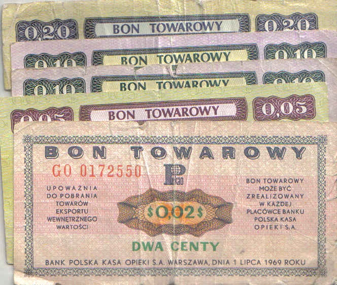 0,02 + 0,05+ 2x0,10 = 0,20 $ Bony Towarowe Pewex