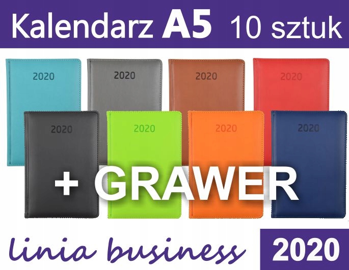 Kalendarz książkowy 2020 A5 business 10szt +GRAWER