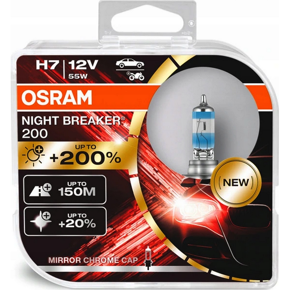 Żarówki OSRAM Night Breaker 200 H7 +200% +150m Kpl