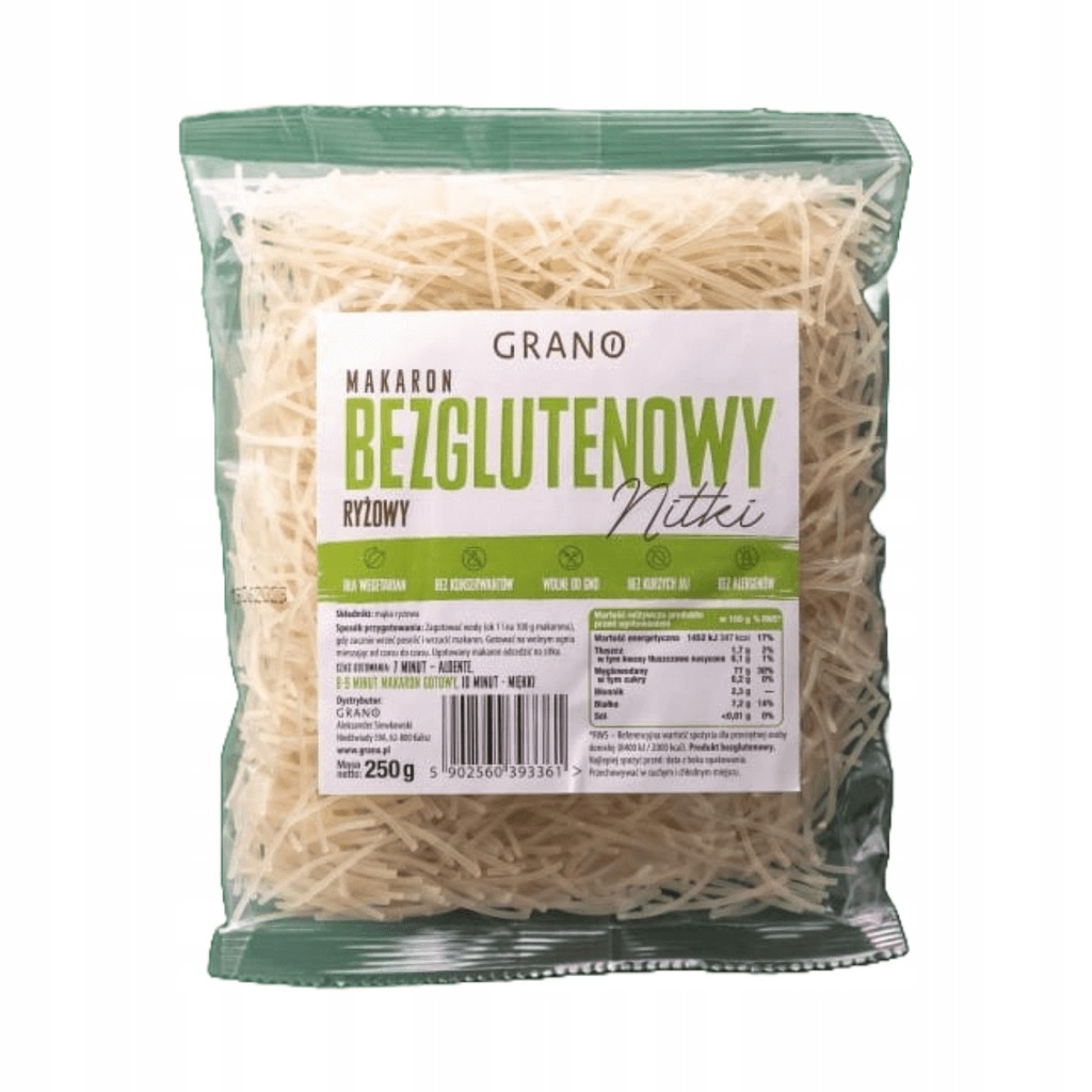 Makaron Bezglutenowy ryżowy nitki 250 g Grano