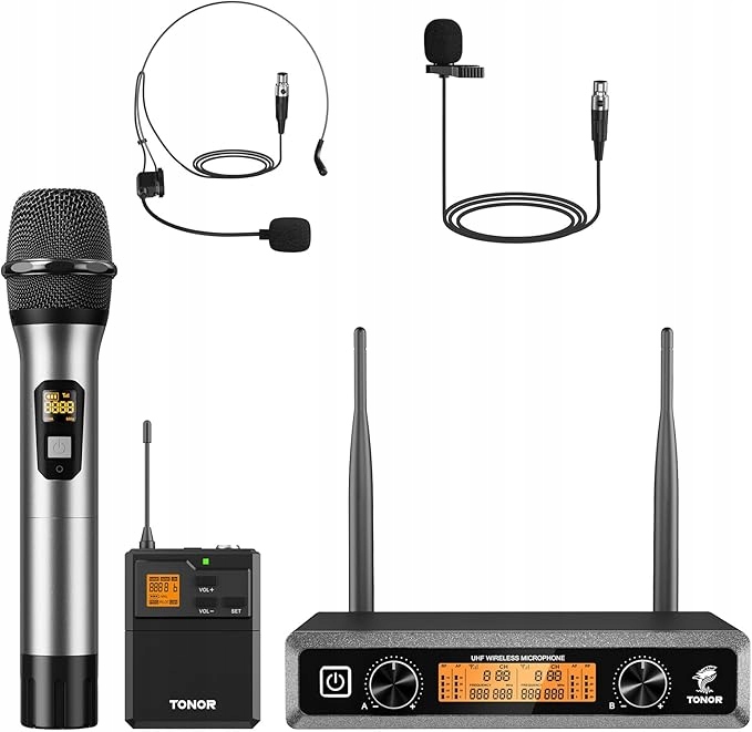 TONOR Bezprzewodowy system mikrofonowy z bezprzewodowym mikrofonem UHF