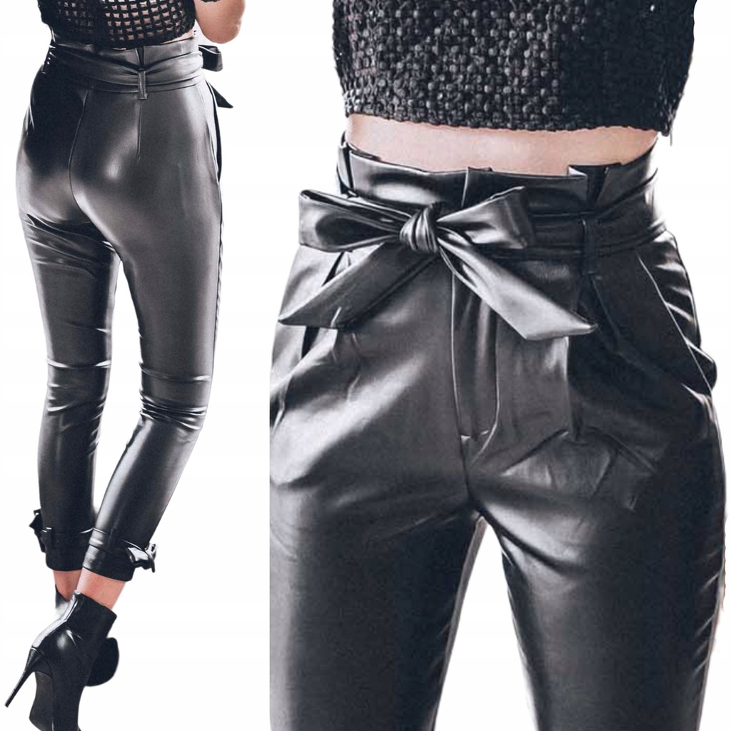 Woskowane czarne spodnie damskie wysoki stan M