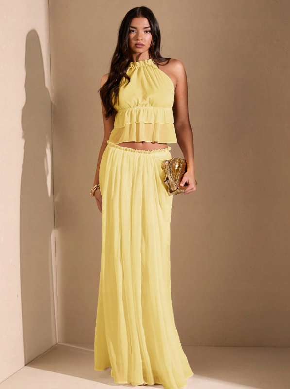 SHEIN TOP ŻÓŁTY WIĄZANY MARSZCZONY DÓŁ ROZMIAR S 624