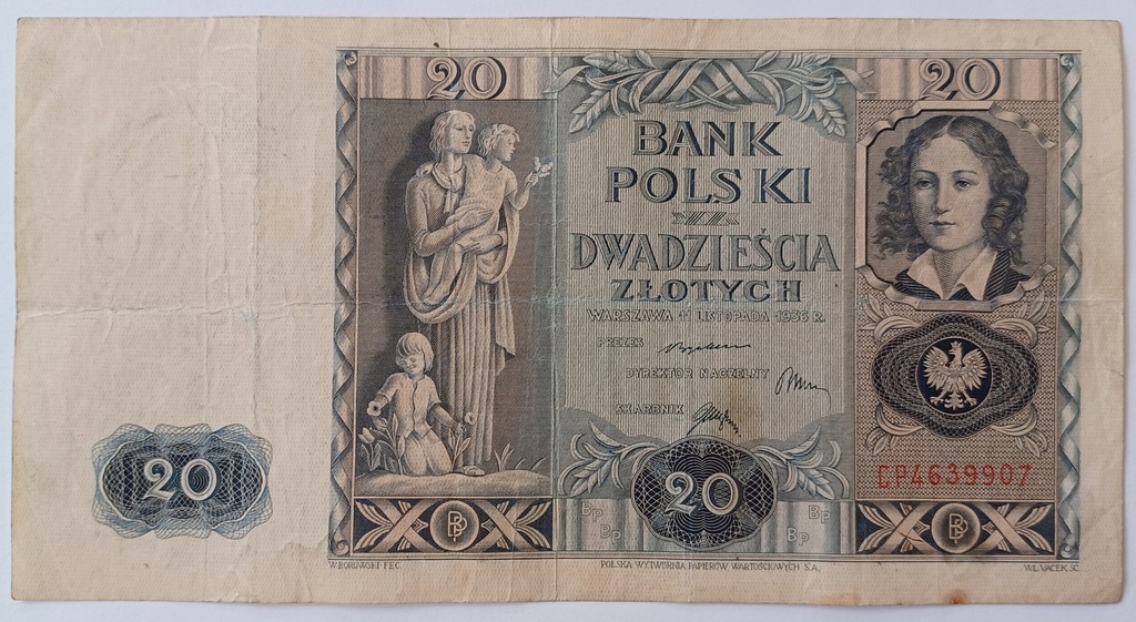 Banknot II RP 20 zł 1936 rok SERIA: CP