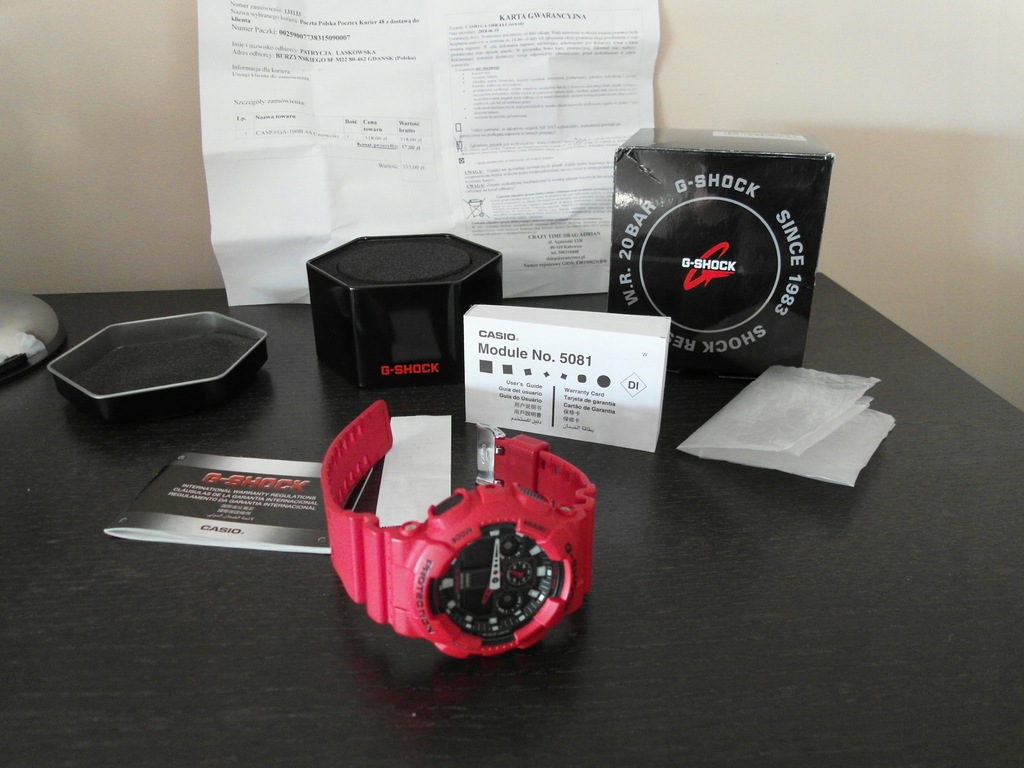 Zegarek Casio G-SHOCK GA-100B Czerwony | Gwarancja