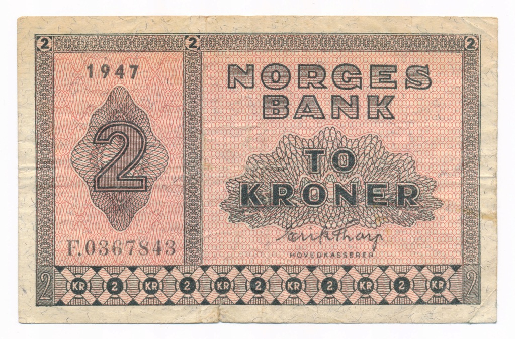 Norwegia, 2 korony 1947, st. 4+