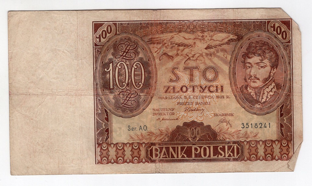 100 złotych 1932 Ser. AO. dodatkowy znak wodny I I u góry