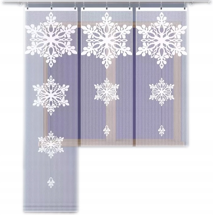 Firanka panel żakardowy frędzle Płatek Śniegu 60x165 cm biały (gotowa)