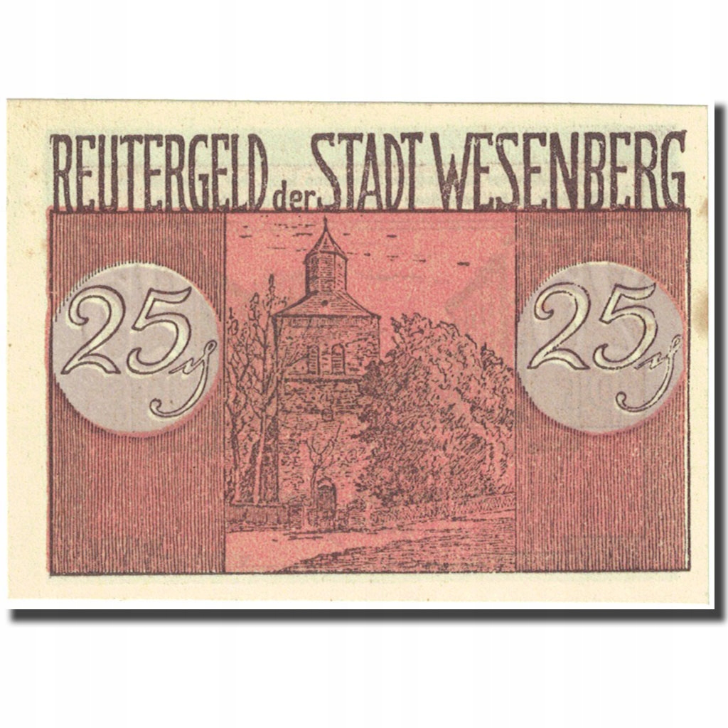 Banknot, Niemcy, Wesenberg, 25 Pfennig, village, 1