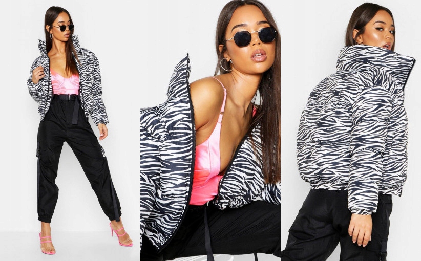 C05B001 PIKOWANA KURTKA ZEBRA PRINT BOOHOO 42