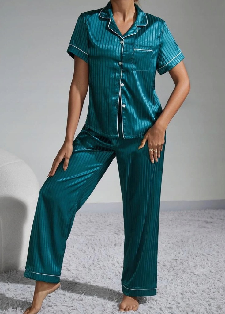 SHEIN piżama L 40 spodnie koszula satyna turkus