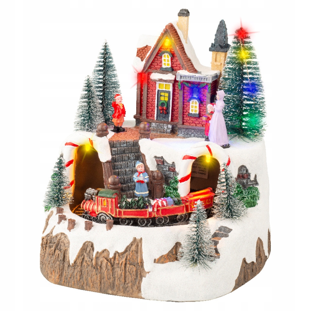 Miasteczko świąteczne LEDowe Domek na zimowym wzgórzu z kolejką 21cm