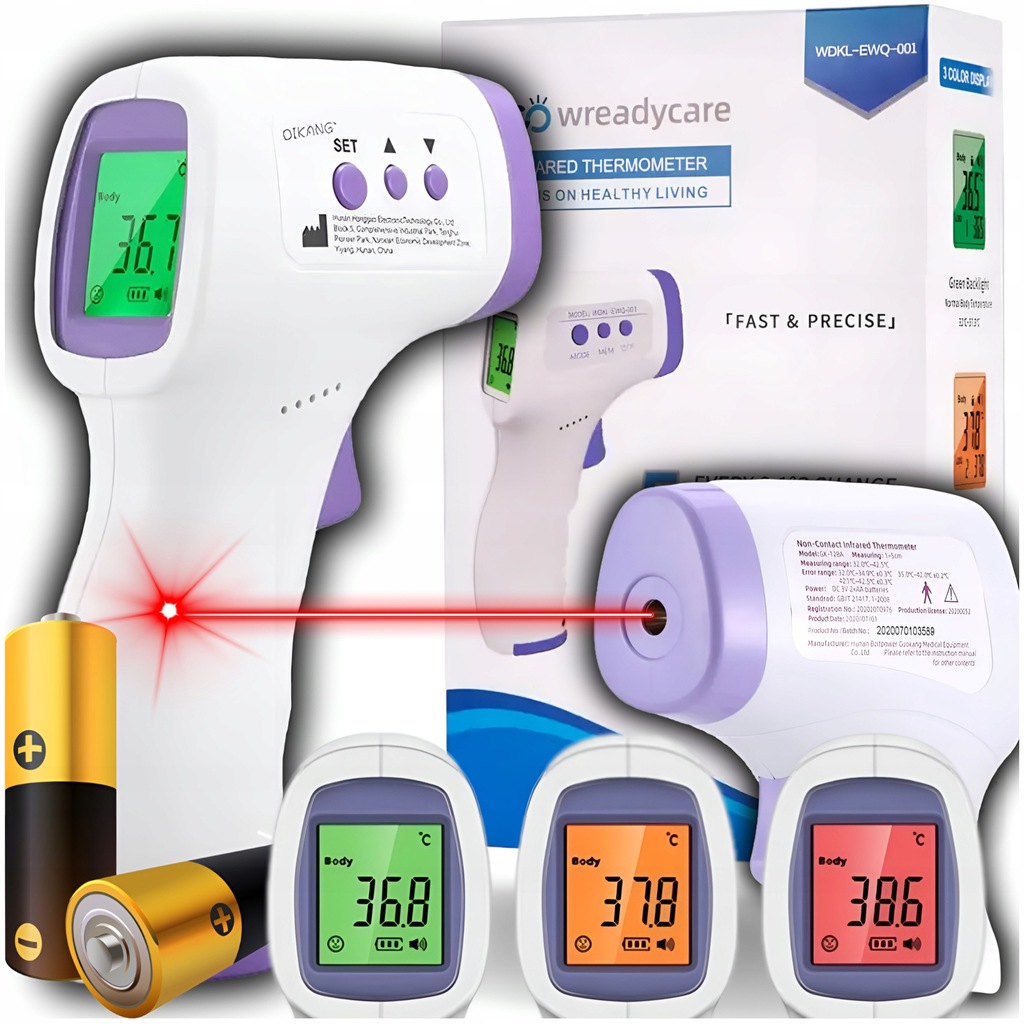 TERMOMETR LEKARSKI + BATERIE - SZYBKI BEZDOTYKOWY MEDYCZNY PODCZERWIEŃ - CE