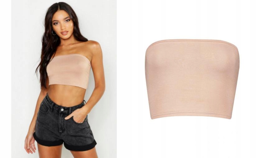 3A6B65*BOOHOO BRĄZOWY CROP TOP BANDEAU 36 R00