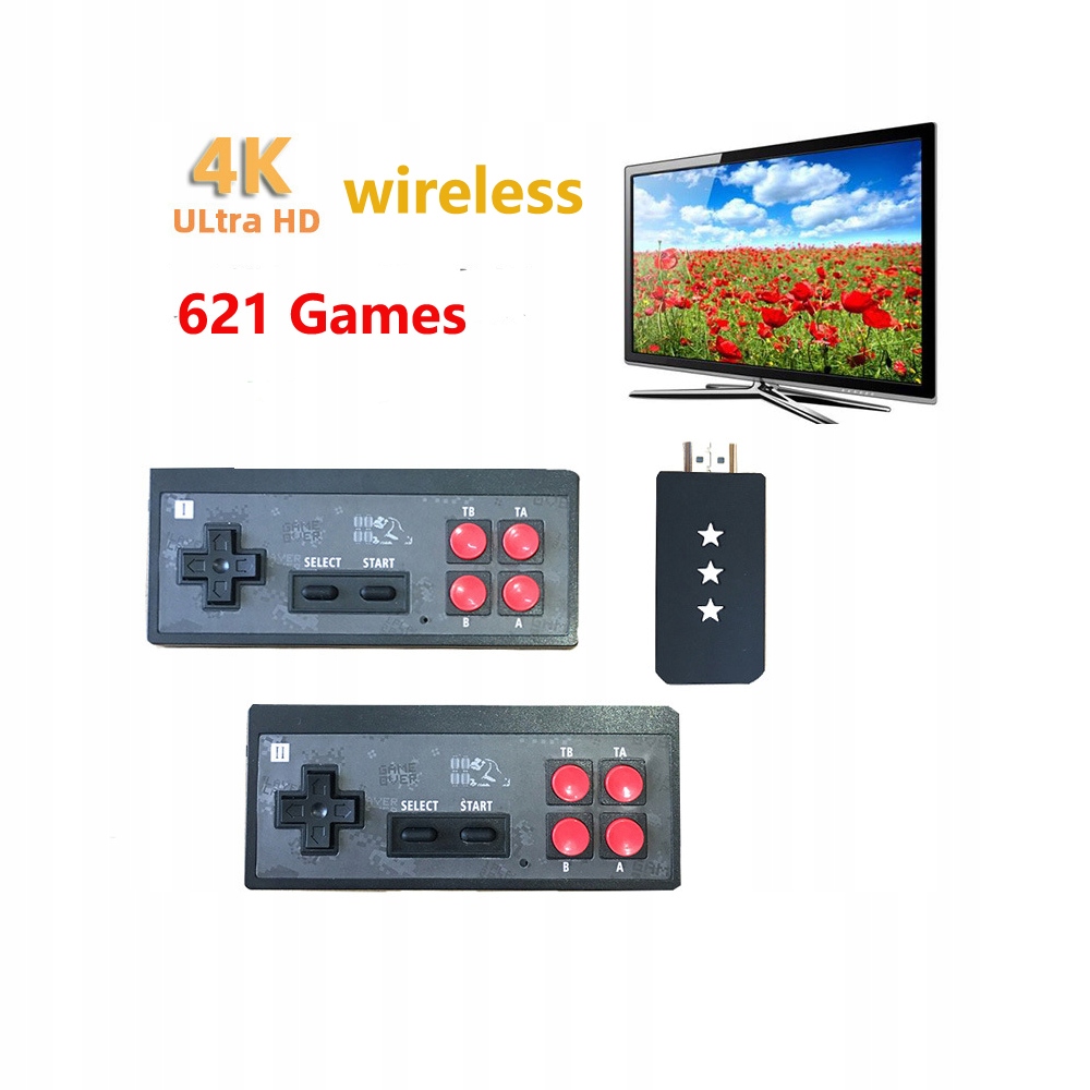 Bezprzewodowe 4K KONSOLA GRA 621 GIER HDMI RETRO