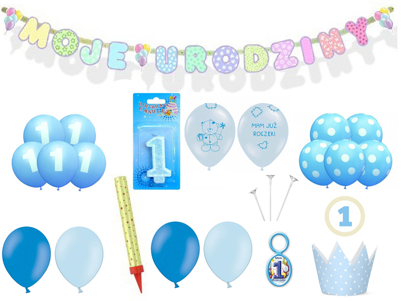 Duży ZESTAW dekoracji na pierwsze Urodziny ROCZEK