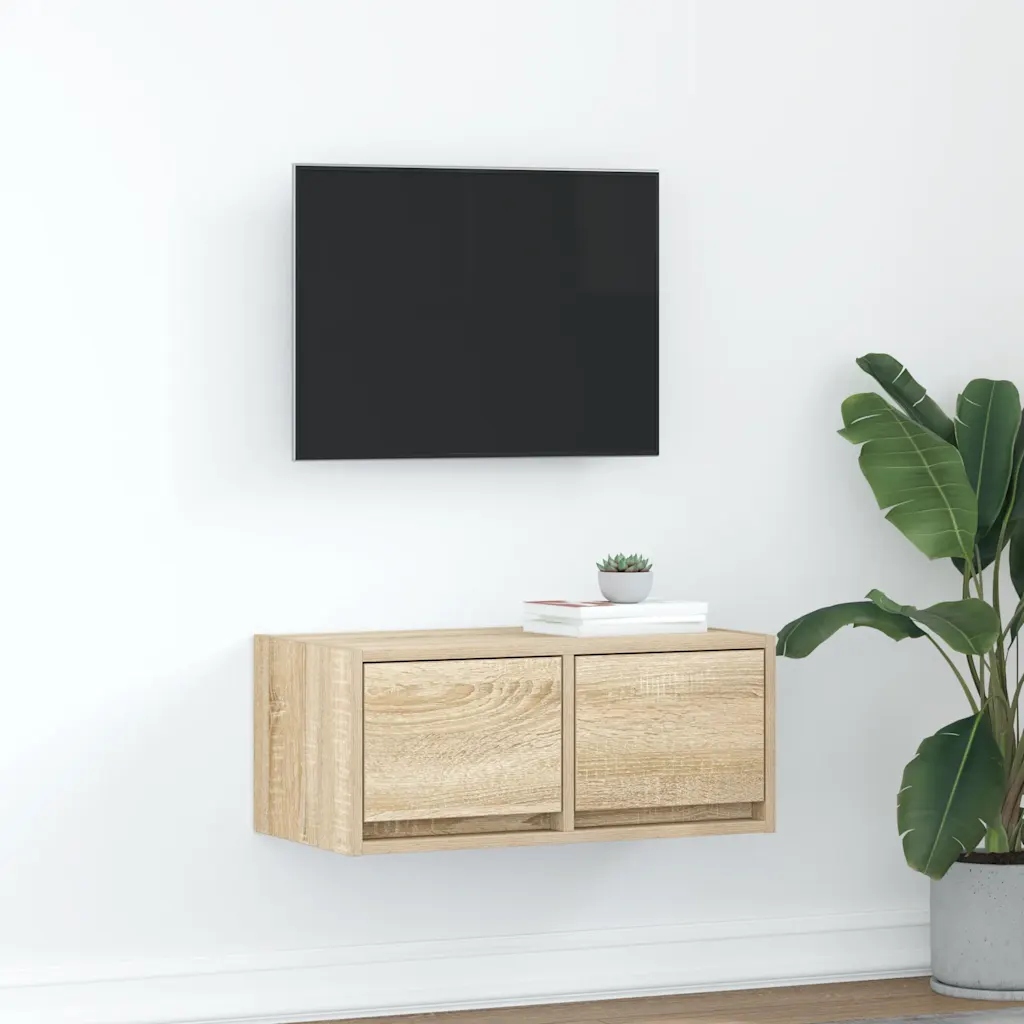 Nowoczesna Szafka RTV Sonoma Oak 60x31x25,5 cm Drewno klejone