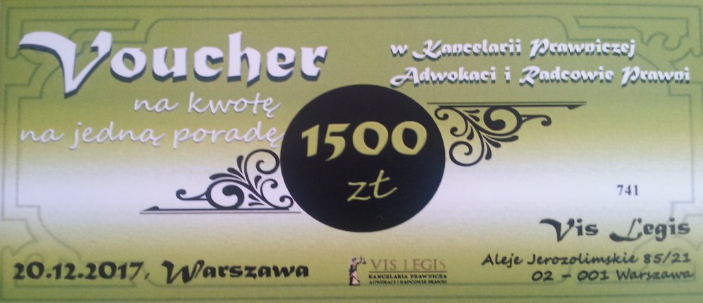 VOUCHER NA PORADĘ PRAWNĄ O WARTOŚCI 1500 ZŁOTYCH