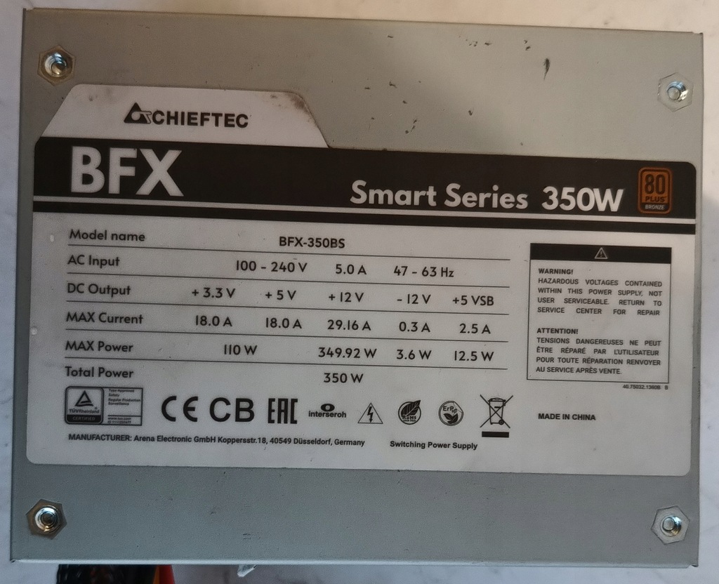 Zasilacz Chiftec Smart Series BFX-350BS PCIe 8pin