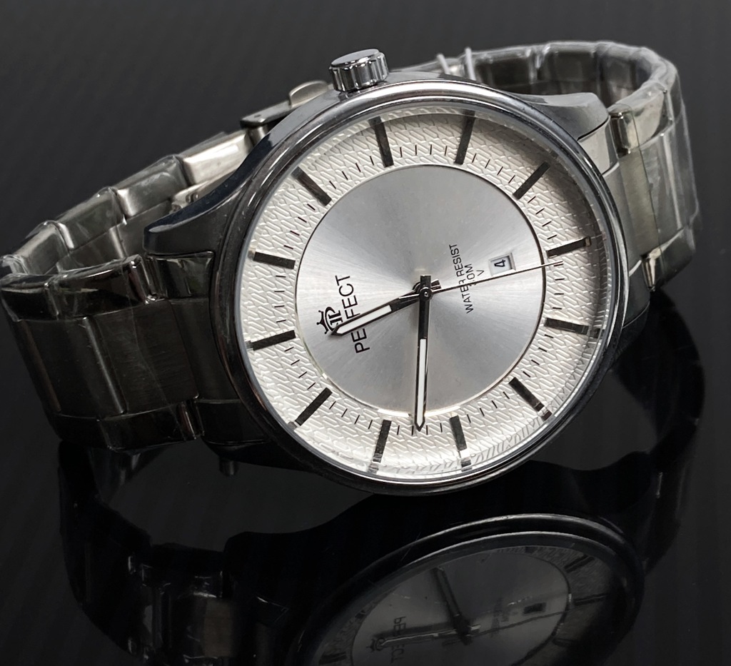 Perfect zegarek męski klasyczny na bransolecie duża tarcza PF00167