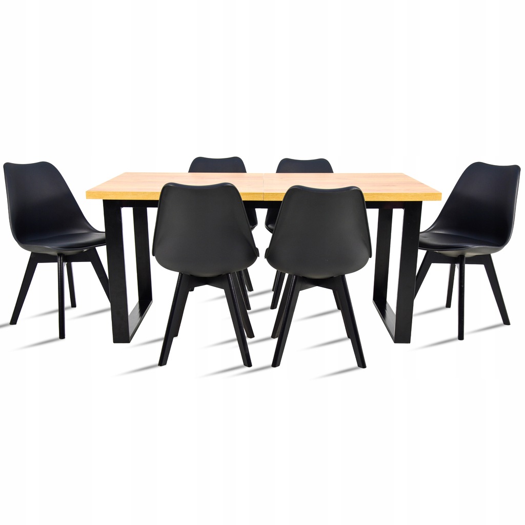 Stół rozkładany LOFT 90x160/240 6 krzeseł czarne